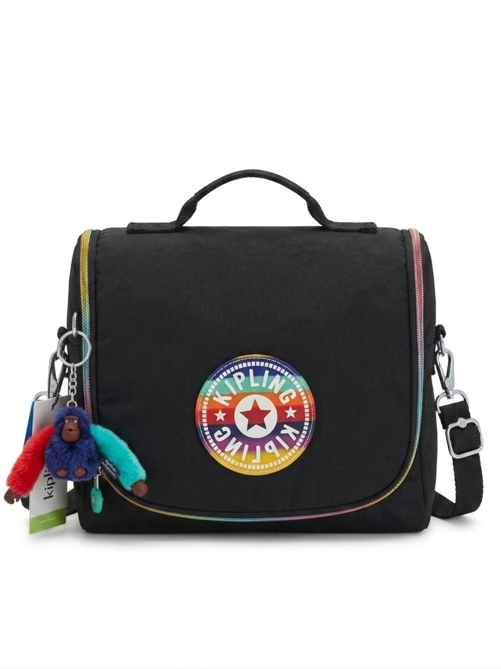 Kipling Kichirou Insulated Lunch Bag Truly Black Rainbow KI1961 NWT Monkey Charm
